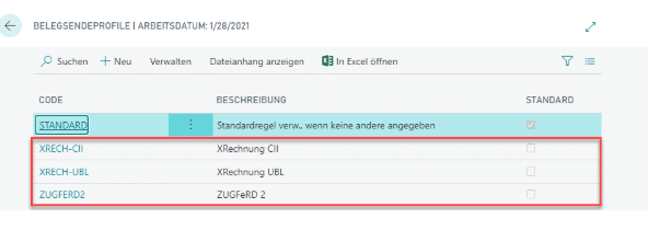 Belegsendeprofile in CX eRechnung
CII UBL ZUGFeRD