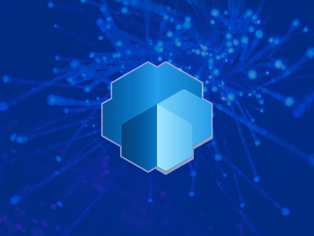 Microsoft Power Apps und AI Builder Logo vor einem digitalen, abstrakten Hintergrund mit Netzwerkverbindungen, die moderne Technologie symbolisieren.